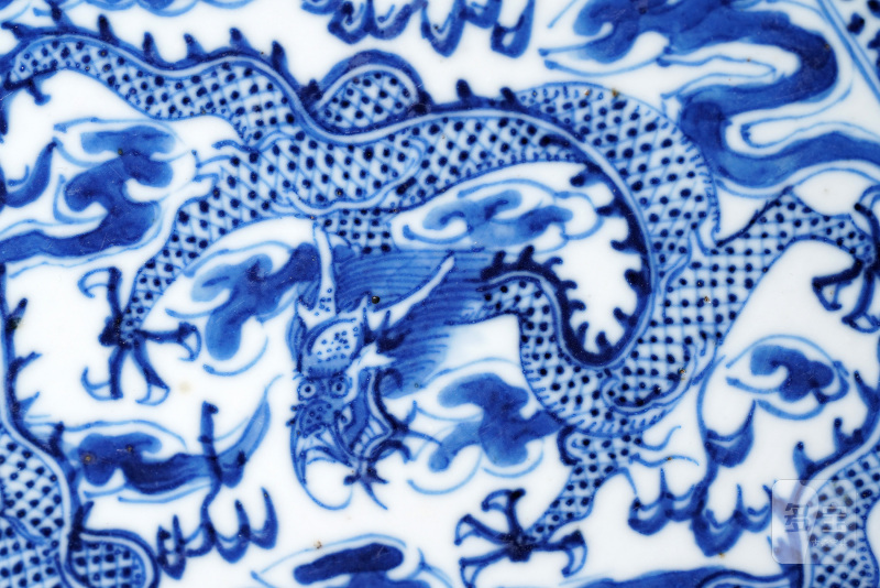 清中期 青花三龙六方瓷板插屏 - 图3